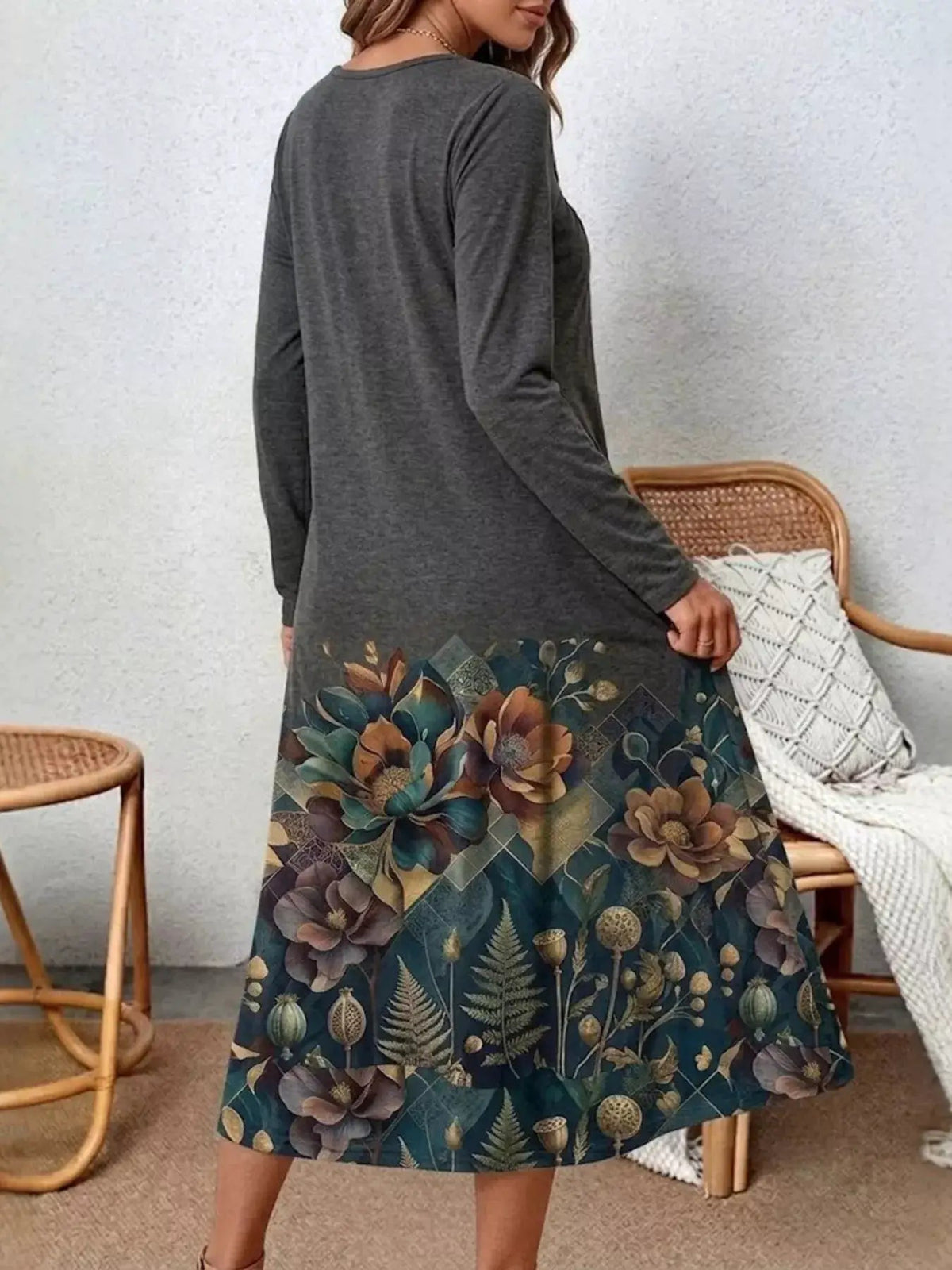 Plus Size Floral Button Front Long Sleeve Midi Dress - Bitsy Gypsy Boutique