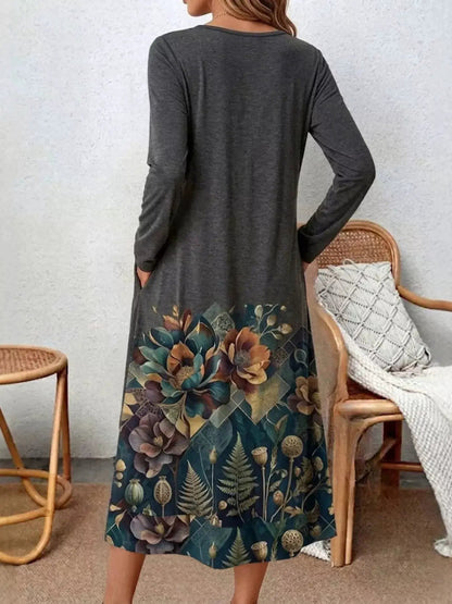Plus Size Floral Button Front Long Sleeve Midi Dress - Bitsy Gypsy Boutique