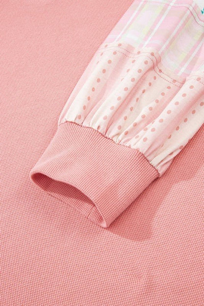 Plus Size Floral Patchwork Sleeve Waffle Knit Top - Bitsy Gypsy Boutique