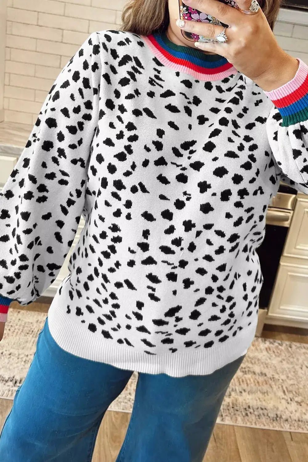 Plus Size Leopard Print Colorblock Round Neck Long Sleeve Tunic Sweater - Bitsy Gypsy Boutique