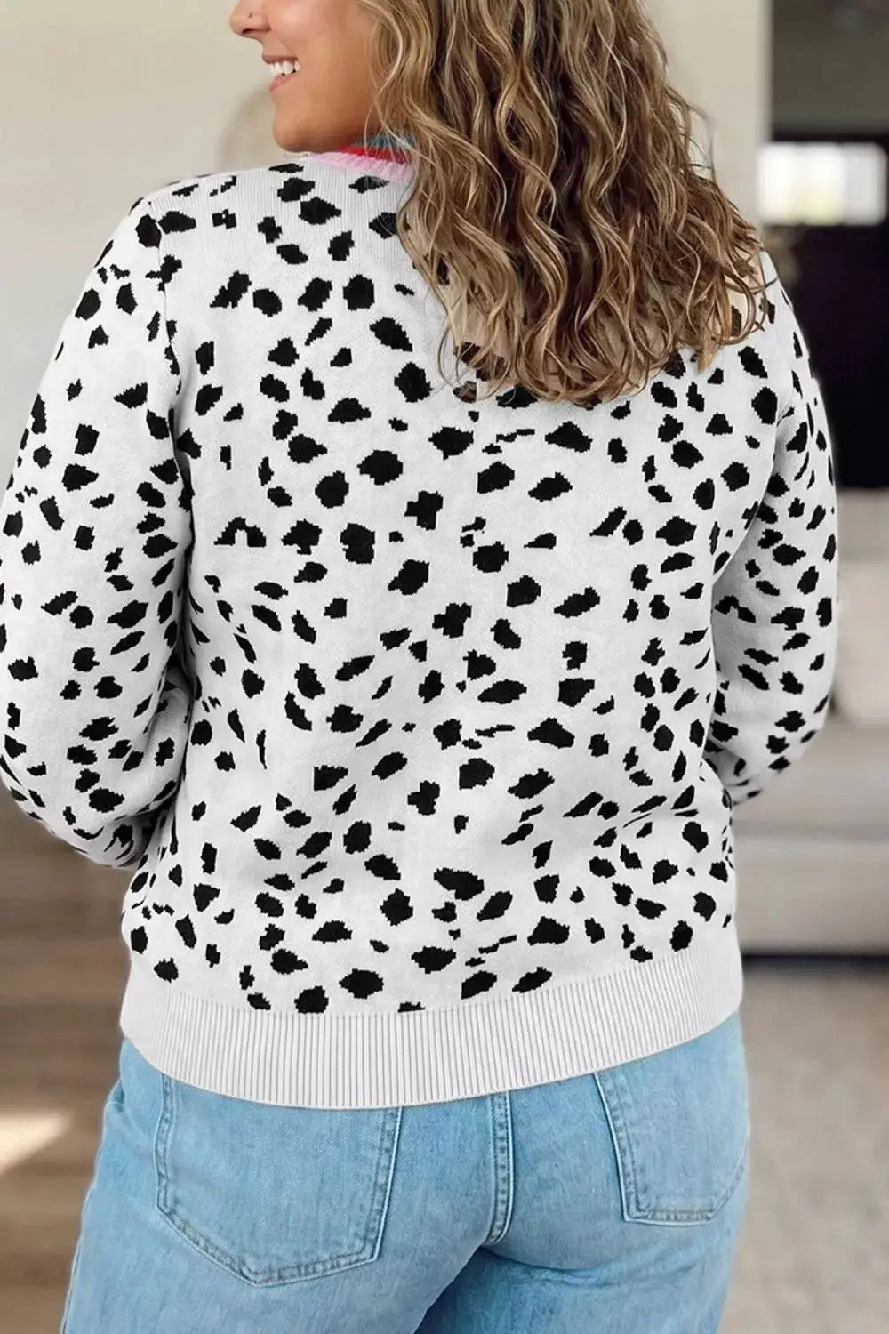 Plus Size Leopard Print Colorblock Round Neck Long Sleeve Tunic Sweater - Bitsy Gypsy Boutique
