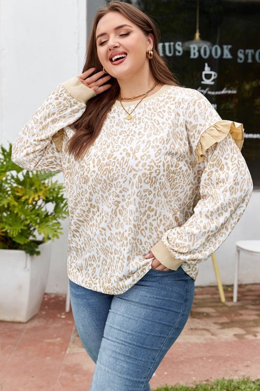 Plus Size Leopard Ruffle Long Sleeve Sweatshirt - Bitsy Gypsy Boutique