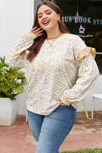 Plus Size Leopard Ruffle Long Sleeve Sweatshirt - Bitsy Gypsy Boutique