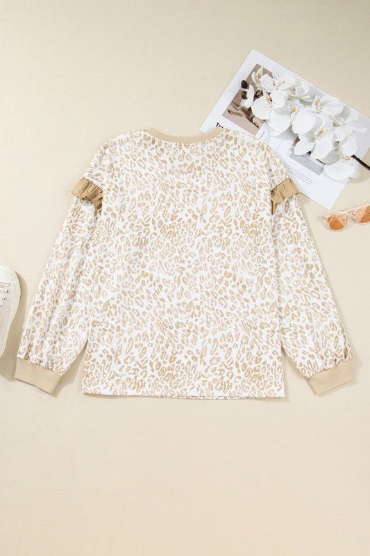 Plus Size Leopard Ruffle Long Sleeve Sweatshirt - Bitsy Gypsy Boutique