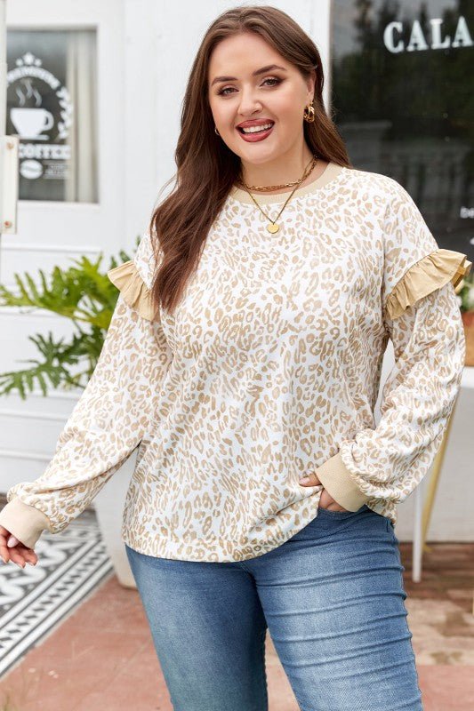Plus Size Leopard Ruffle Long Sleeve Sweatshirt - Bitsy Gypsy Boutique