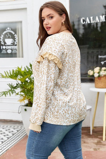 Plus Size Leopard Ruffle Long Sleeve Sweatshirt - Bitsy Gypsy Boutique