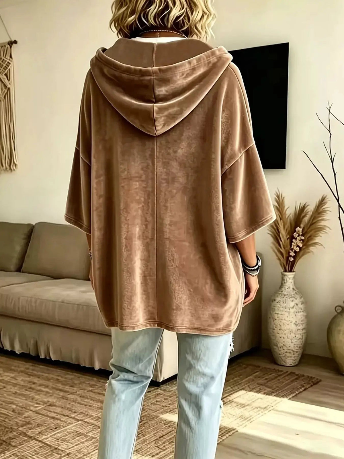 Plus Size Pink Velvet Hoodie With Kangaroo Pocket - Bitsy Gypsy Boutique