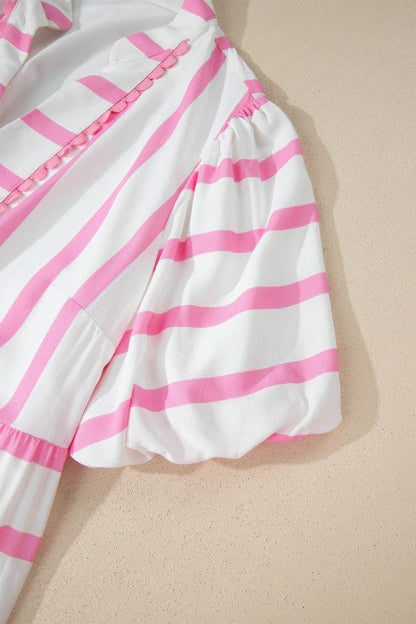 Plus Size Stripe V - Neck Tiered Maxi Dress - Bitsy Gypsy Boutique