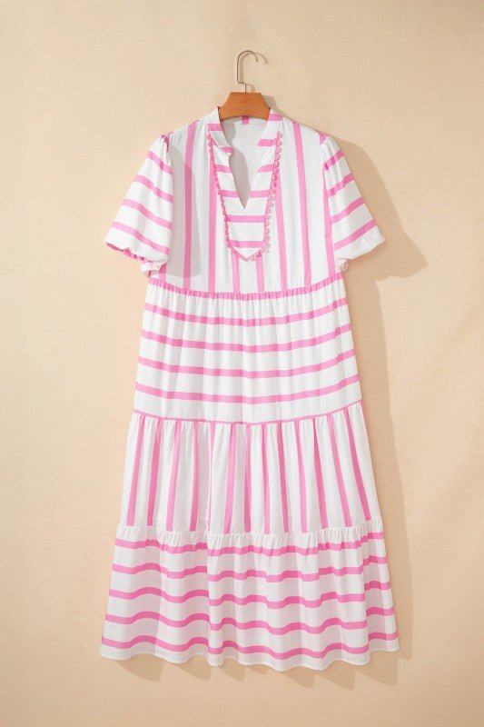 Plus Size Stripe V - Neck Tiered Maxi Dress - Bitsy Gypsy Boutique
