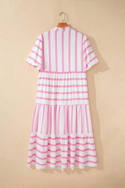 Plus Size Stripe V - Neck Tiered Maxi Dress - Bitsy Gypsy Boutique