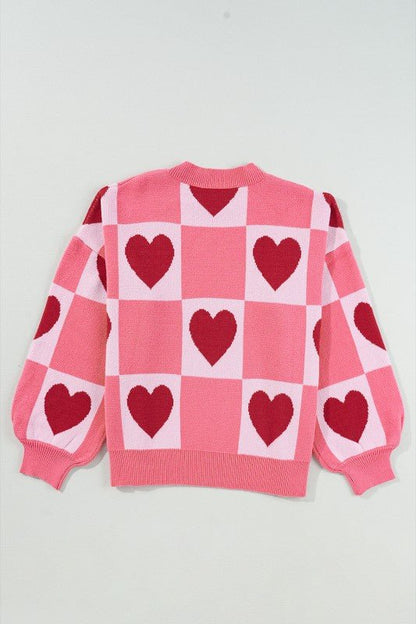 Plus Size Valentine Heart Checker Mock Neck Sweate - Bitsy Gypsy Boutique