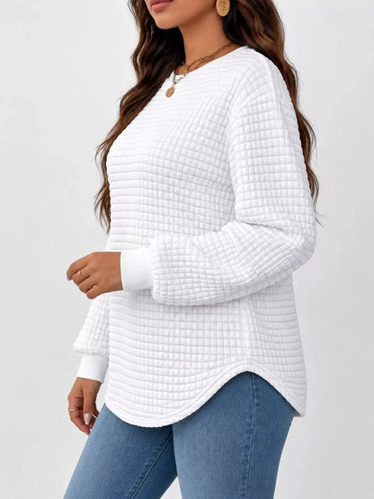 Plus Size White Waffle Knit Crew Neck Sweatshirt - Bitsy Gypsy Boutique