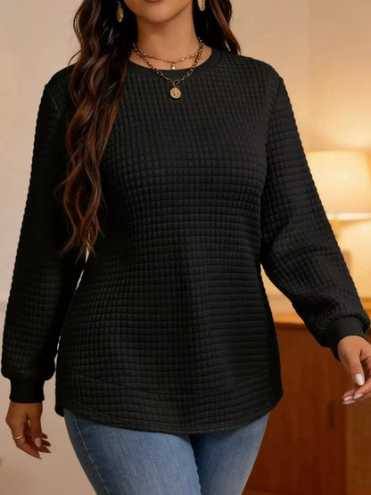 Plus Size White Waffle Knit Crew Neck Sweatshirt - Bitsy Gypsy Boutique
