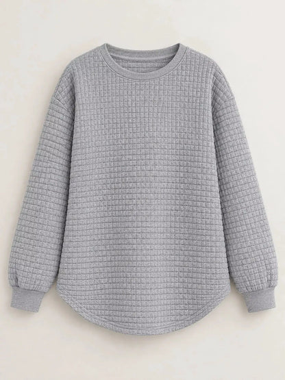Plus Size White Waffle Knit Crew Neck Sweatshirt - Bitsy Gypsy Boutique