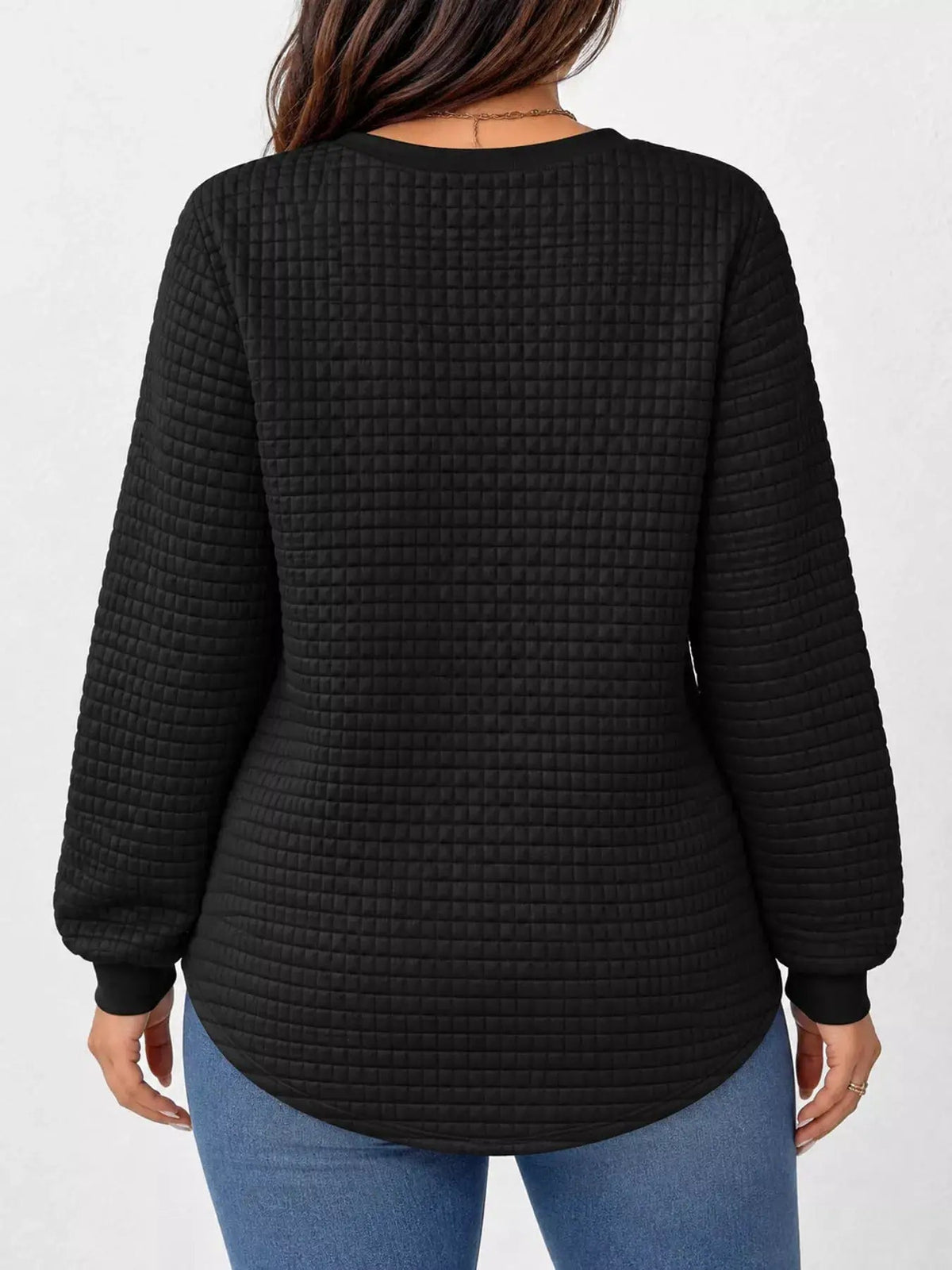 Plus Size White Waffle Knit Crew Neck Sweatshirt - Bitsy Gypsy Boutique