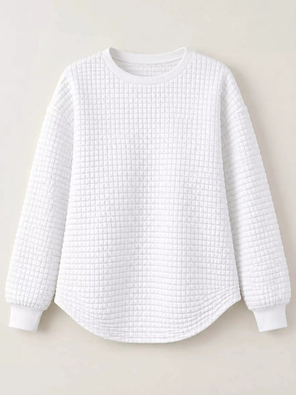 Plus Size White Waffle Knit Crew Neck Sweatshirt - Bitsy Gypsy Boutique