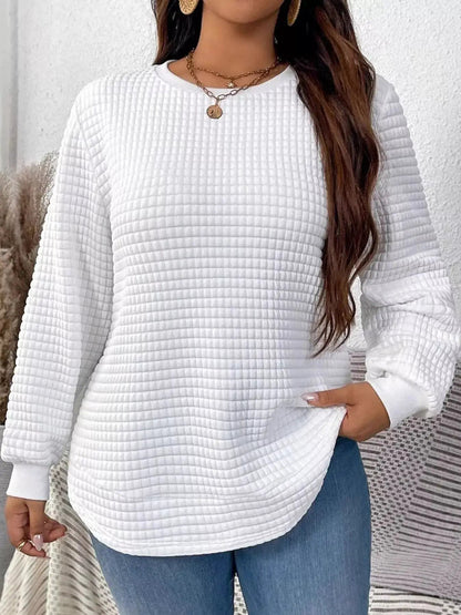 Plus Size White Waffle Knit Crew Neck Sweatshirt - Bitsy Gypsy Boutique