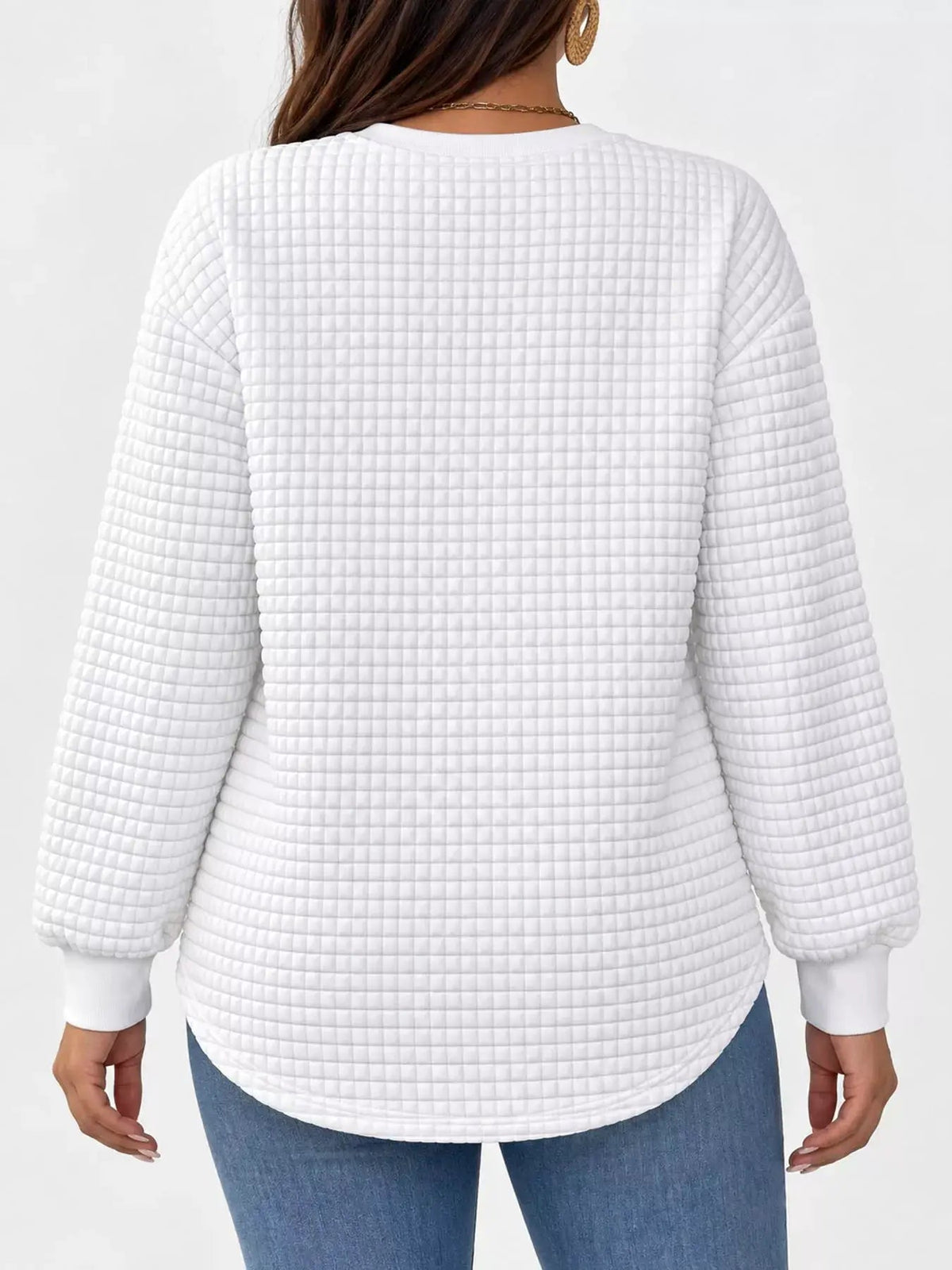 Plus Size White Waffle Knit Crew Neck Sweatshirt - Bitsy Gypsy Boutique