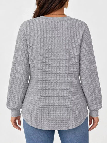 Plus Size White Waffle Knit Crew Neck Sweatshirt - Bitsy Gypsy Boutique