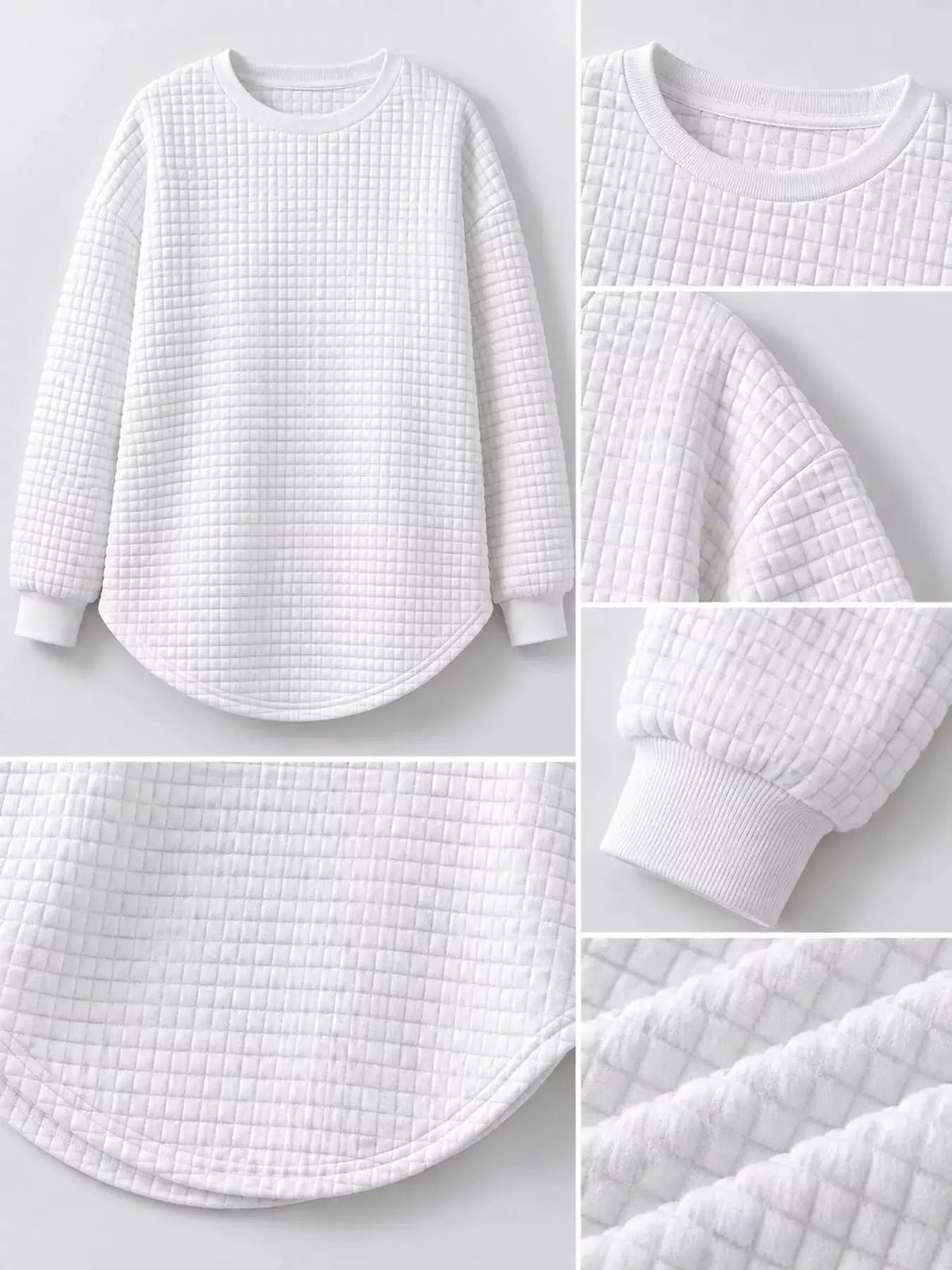 Plus Size White Waffle Knit Crew Neck Sweatshirt - Bitsy Gypsy Boutique