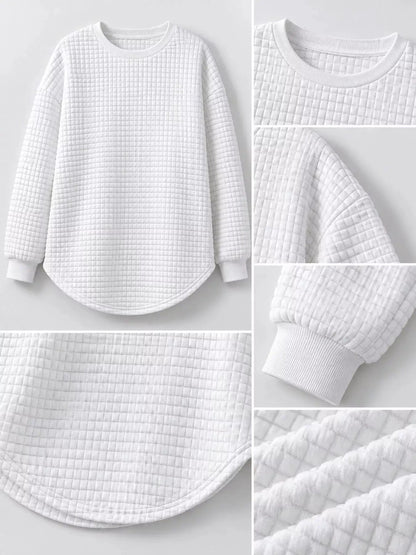 Plus Size White Waffle Knit Crew Neck Sweatshirt - Bitsy Gypsy Boutique
