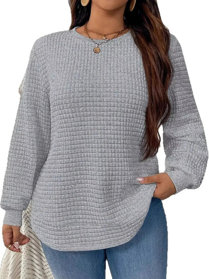 Plus Size White Waffle Knit Crew Neck Sweatshirt - Bitsy Gypsy Boutique
