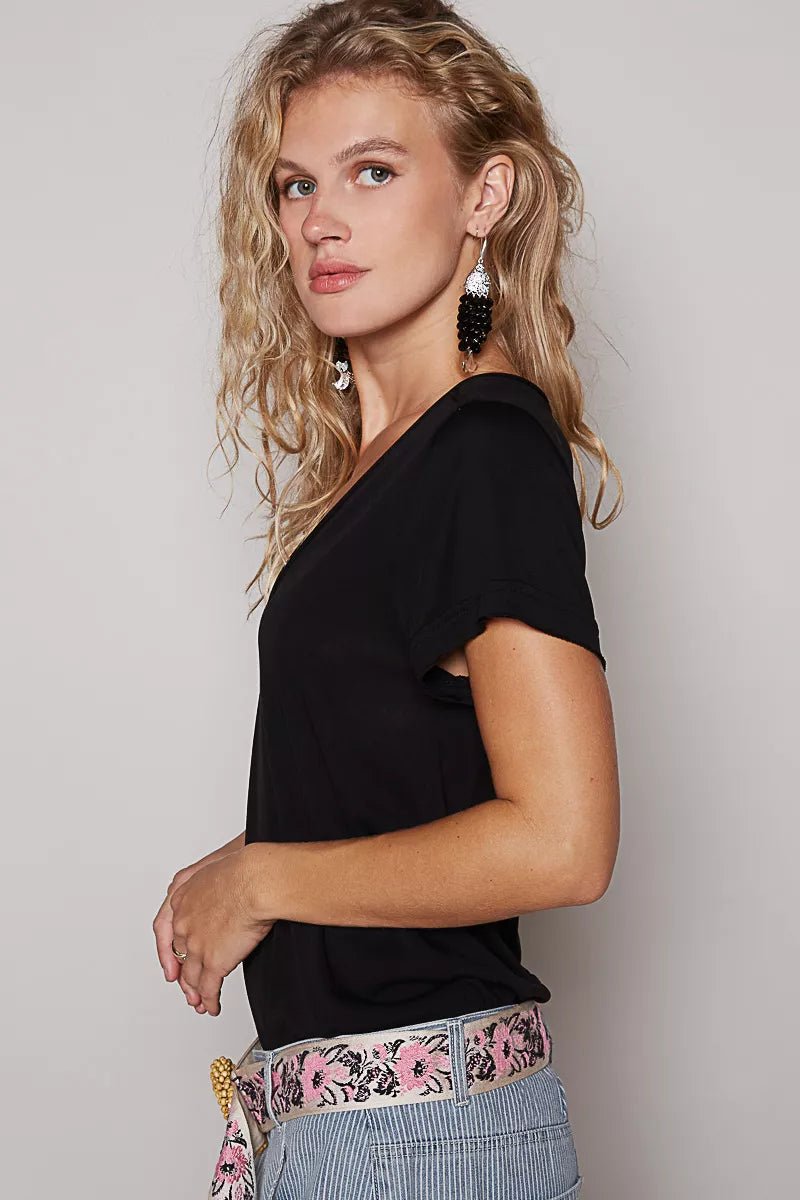 POL Basic V - Neck Short Sleeve T-Shirt - Bitsy Gypsy Boutique