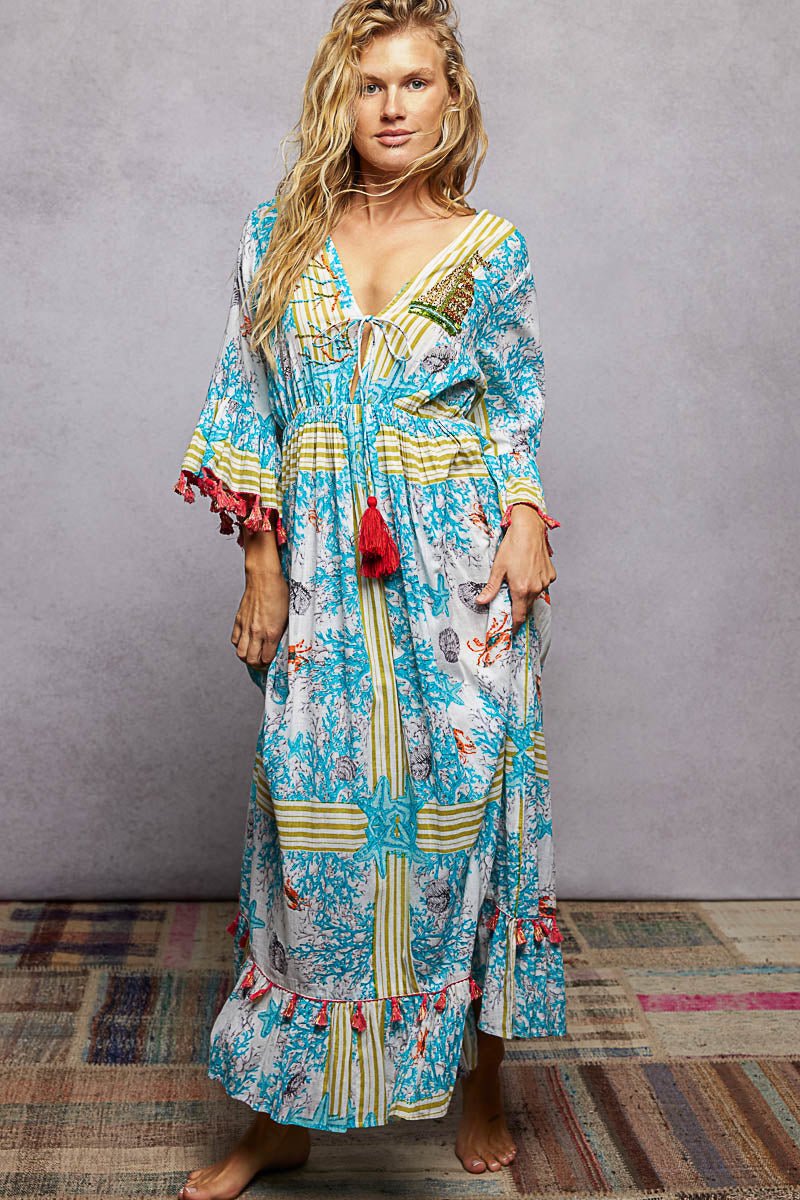POL Bohemian Print Tassel Trim Maxi Dress - Bitsy Gypsy Boutique