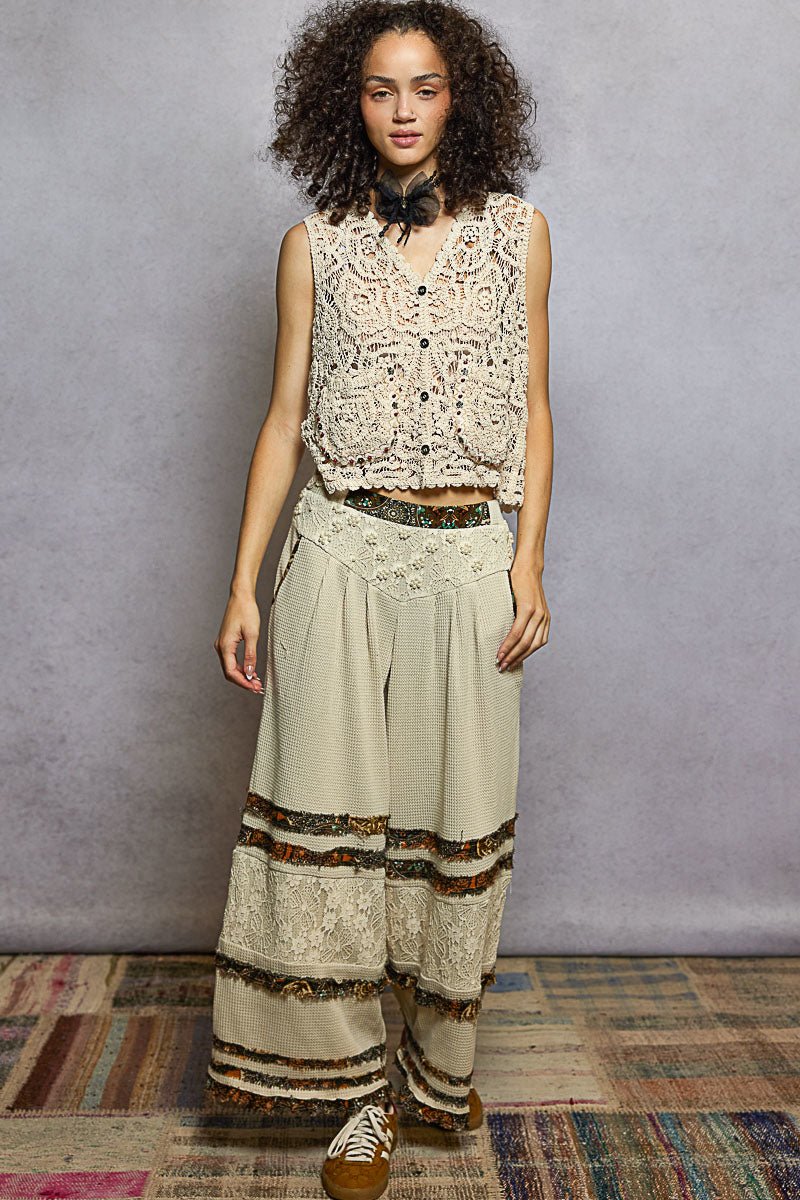 POL Button Down Cropped Crochet Vest with Scalloped Edge - Bitsy Gypsy Boutique