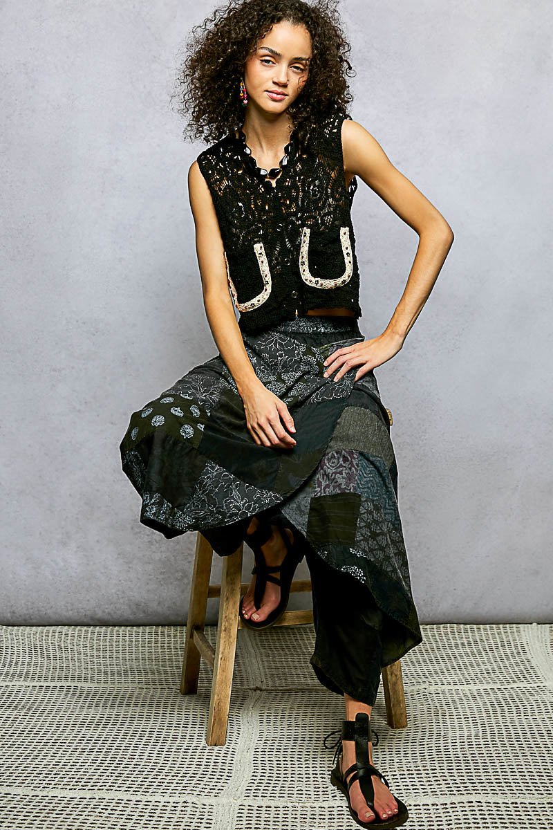 POL Button Down Cropped Crochet Vest with Scalloped Edge - Bitsy Gypsy Boutique