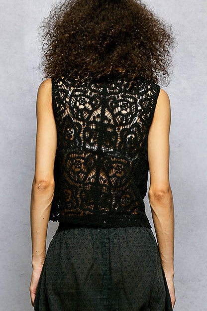 POL Button Down Cropped Crochet Vest with Scalloped Edge - Bitsy Gypsy Boutique