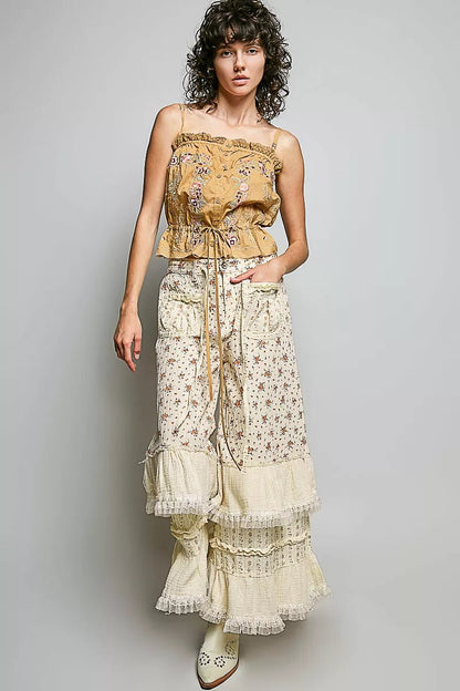 POL Button Down Floral Embroidered Cropped Cami with Lace Detail - Bitsy Gypsy Boutique