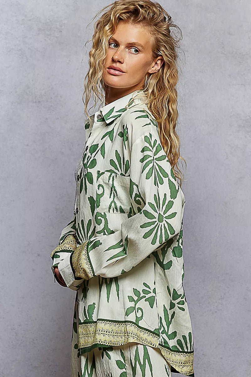 POL Button Down Floral Long Sleeve Shirt - Bitsy Gypsy Boutique