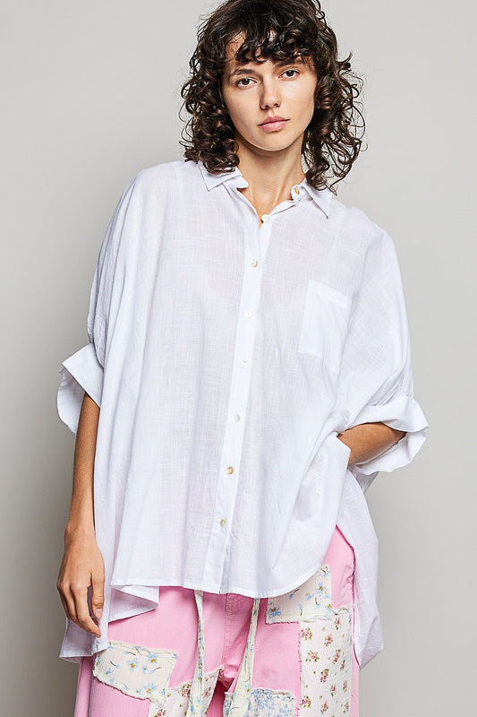 POL Button Down Half Dolman Sleeve Shirt - Bitsy Gypsy Boutique