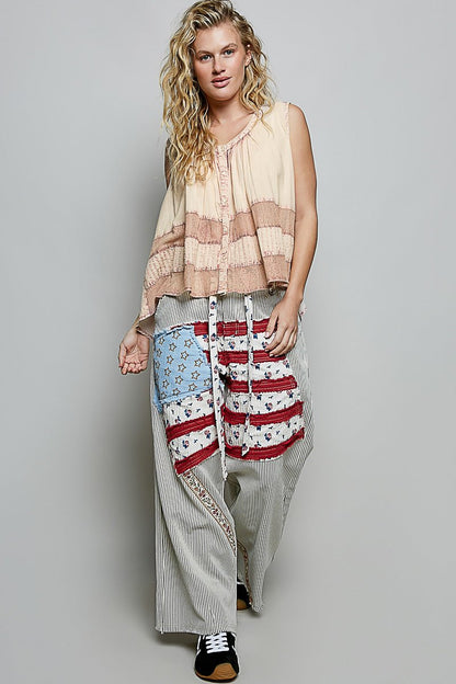 POL Button Down Round Neck Tank with Crochet Contrast - Bitsy Gypsy Boutique