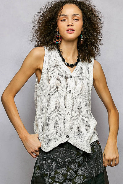POL Button Down V - Neck Sweater Vest - Bitsy Gypsy Boutique
