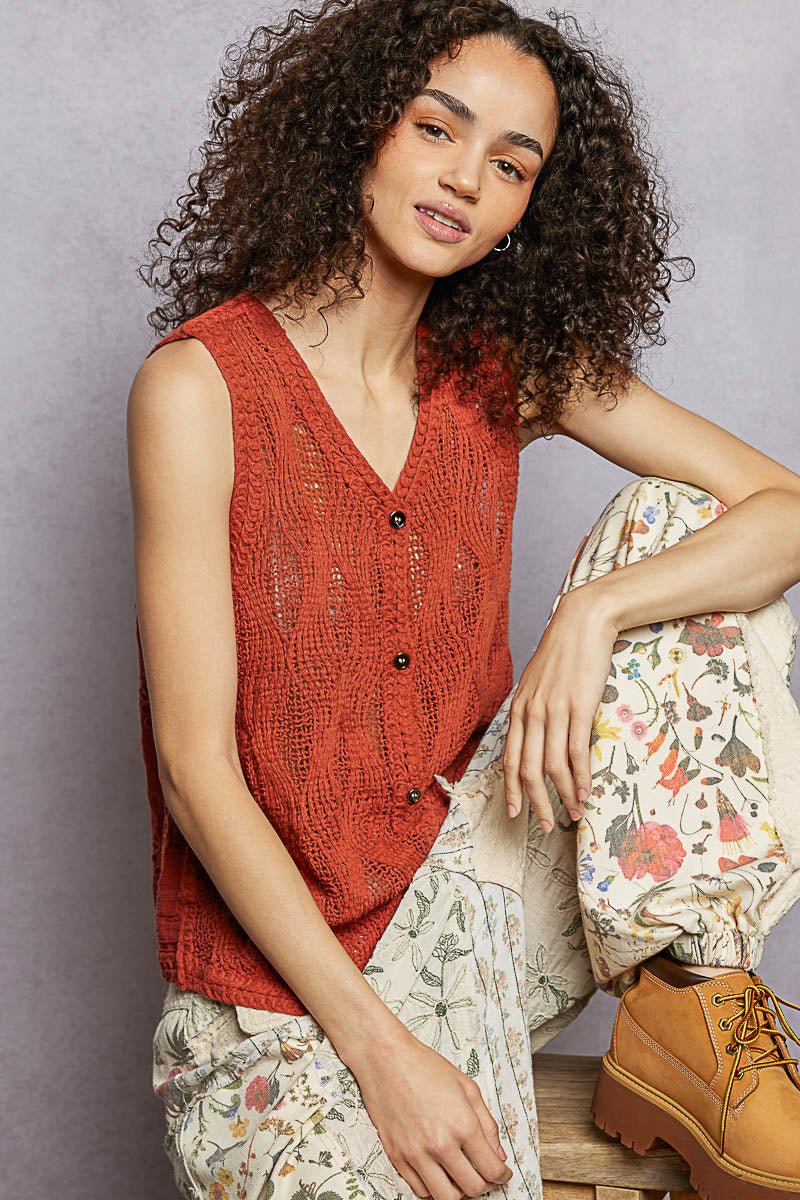 POL Button Down V - Neck Sweater Vest - Bitsy Gypsy Boutique