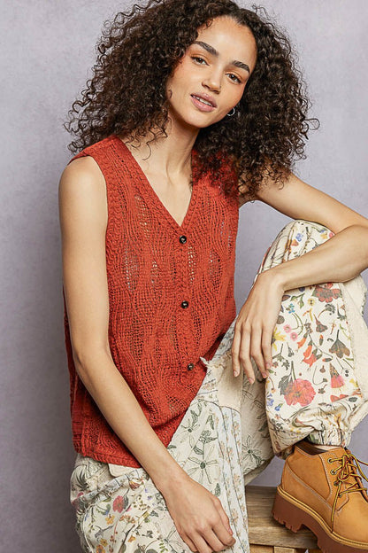 POL Button Down V - Neck Sweater Vest - Bitsy Gypsy Boutique