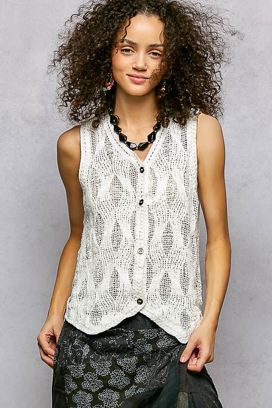 POL Button Down V - Neck Sweater Vest - Bitsy Gypsy Boutique
