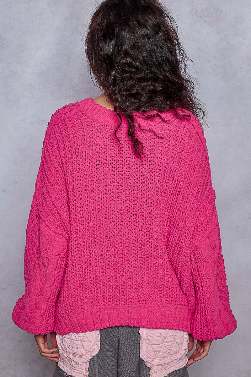 POL Cable - Knit Solid V - Neck Cropped Sweater - Bitsy Gypsy Boutique