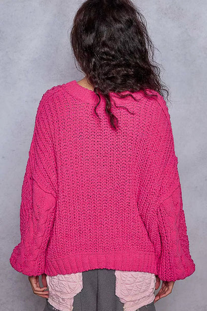 POL Cable - Knit Solid V - Neck Cropped Sweater - Bitsy Gypsy Boutique
