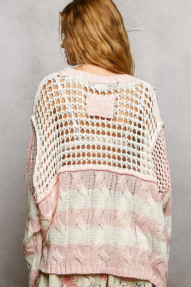 POL Color - Blocked Stripe Pattern Knit Top with Twisted Weave - Bitsy Gypsy Boutique