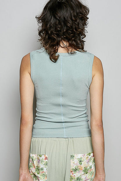 POL Colorful Button Round Neck Ribbed Tank - Bitsy Gypsy Boutique