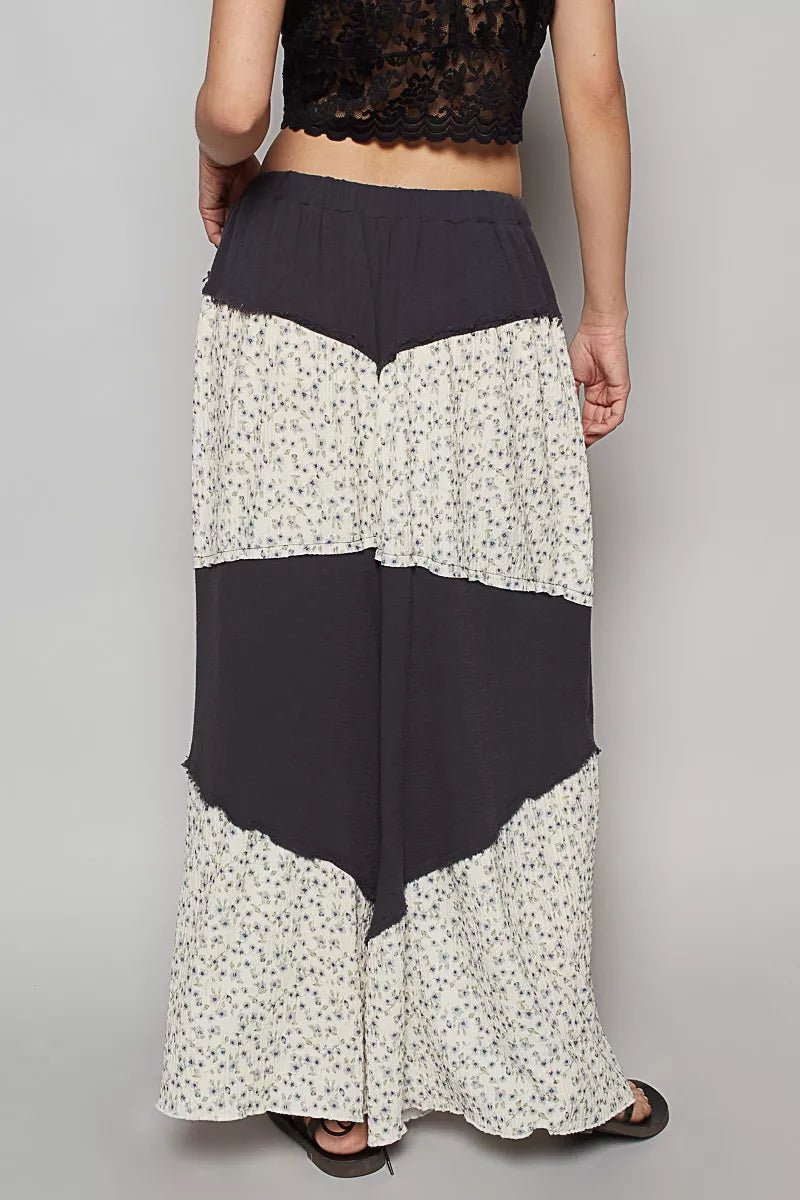 POL Contrast Floral Drawstring Wide Leg Pants - Bitsy Gypsy Boutique