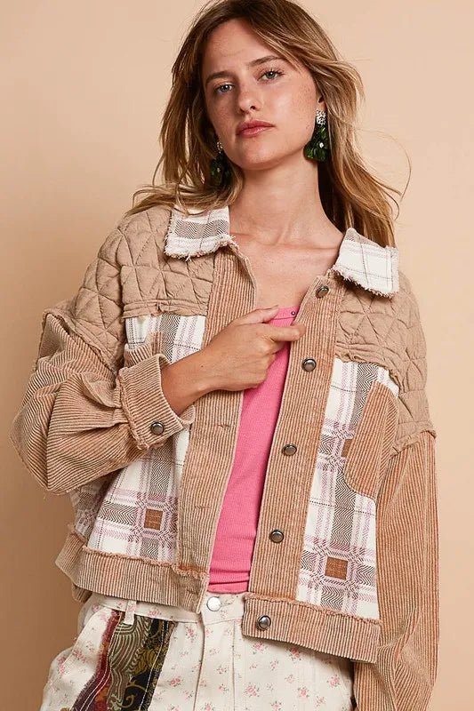 POL Corduroy Jacquard Patchwork Button Up Jacket - Bitsy Gypsy Boutique