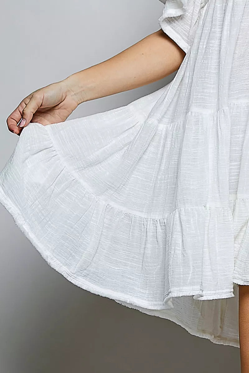 POL Cotton Ruffle Shirred V-Neck Short Sleeve Dress - Bitsy Gypsy Boutique