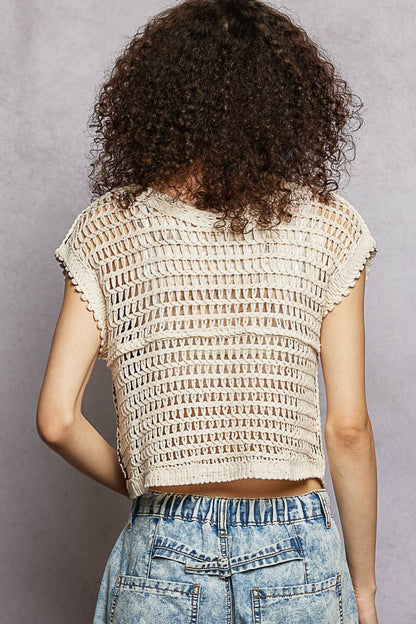 POL Crochet Button - Down Vest with Scalloped Edges - Bitsy Gypsy Boutique