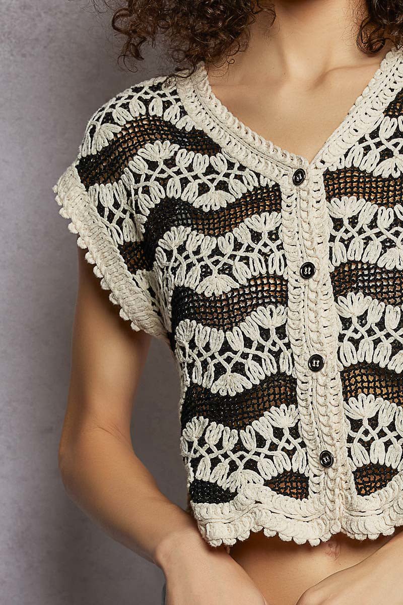 POL Crochet Button - Down Vest with Scalloped Edges - Bitsy Gypsy Boutique