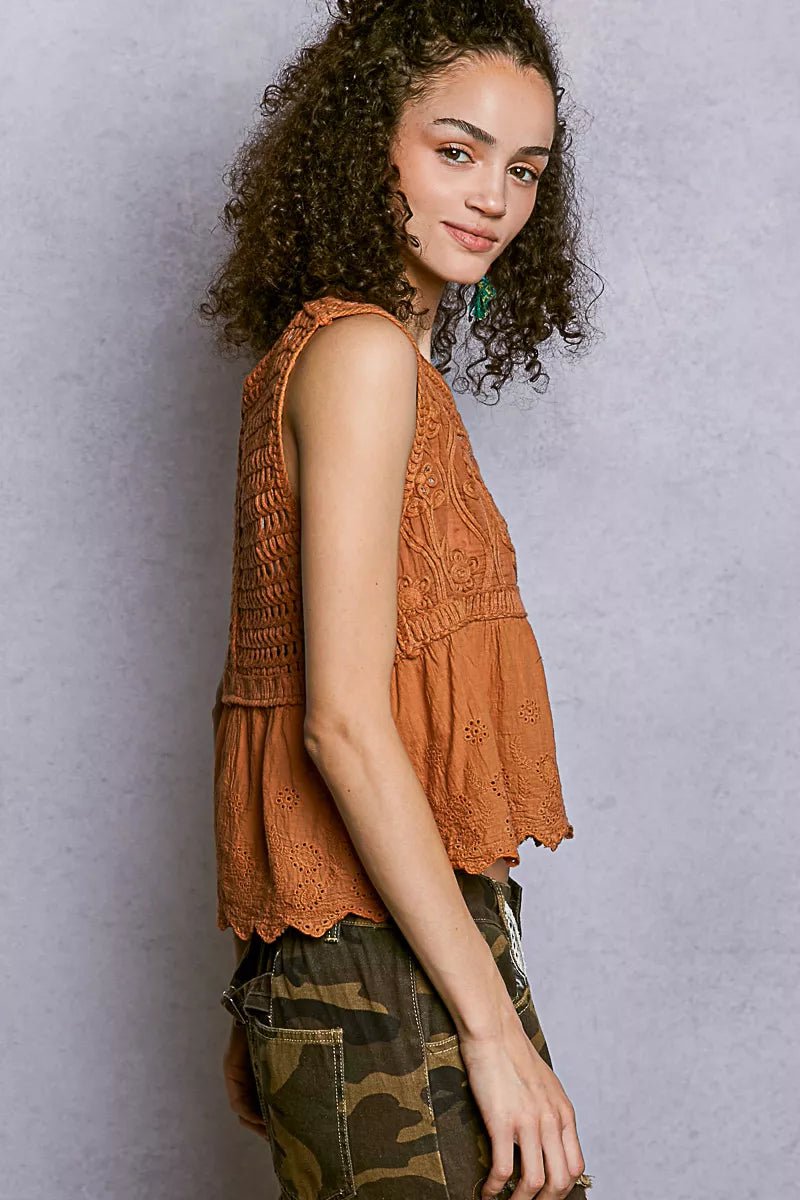 POL Crochet Cropped Tank with Scalloped Hem - Bitsy Gypsy Boutique