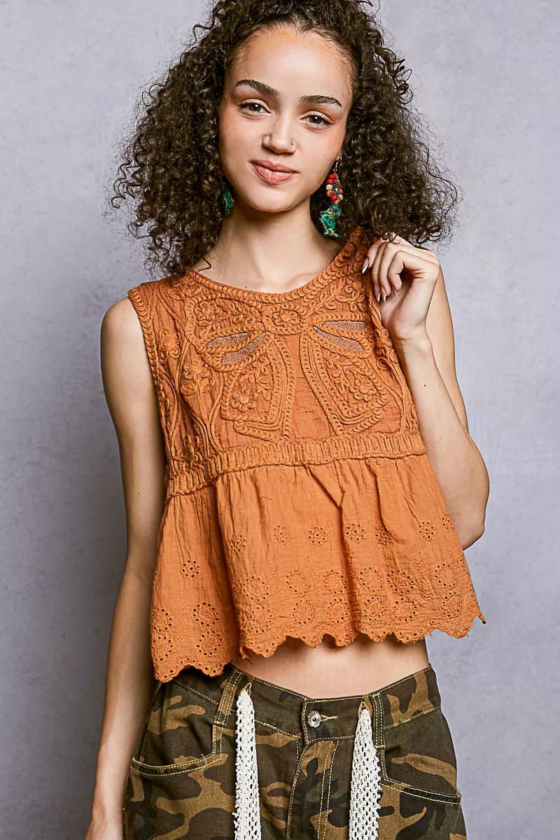 POL Crochet Cropped Tank with Scalloped Hem - Bitsy Gypsy Boutique